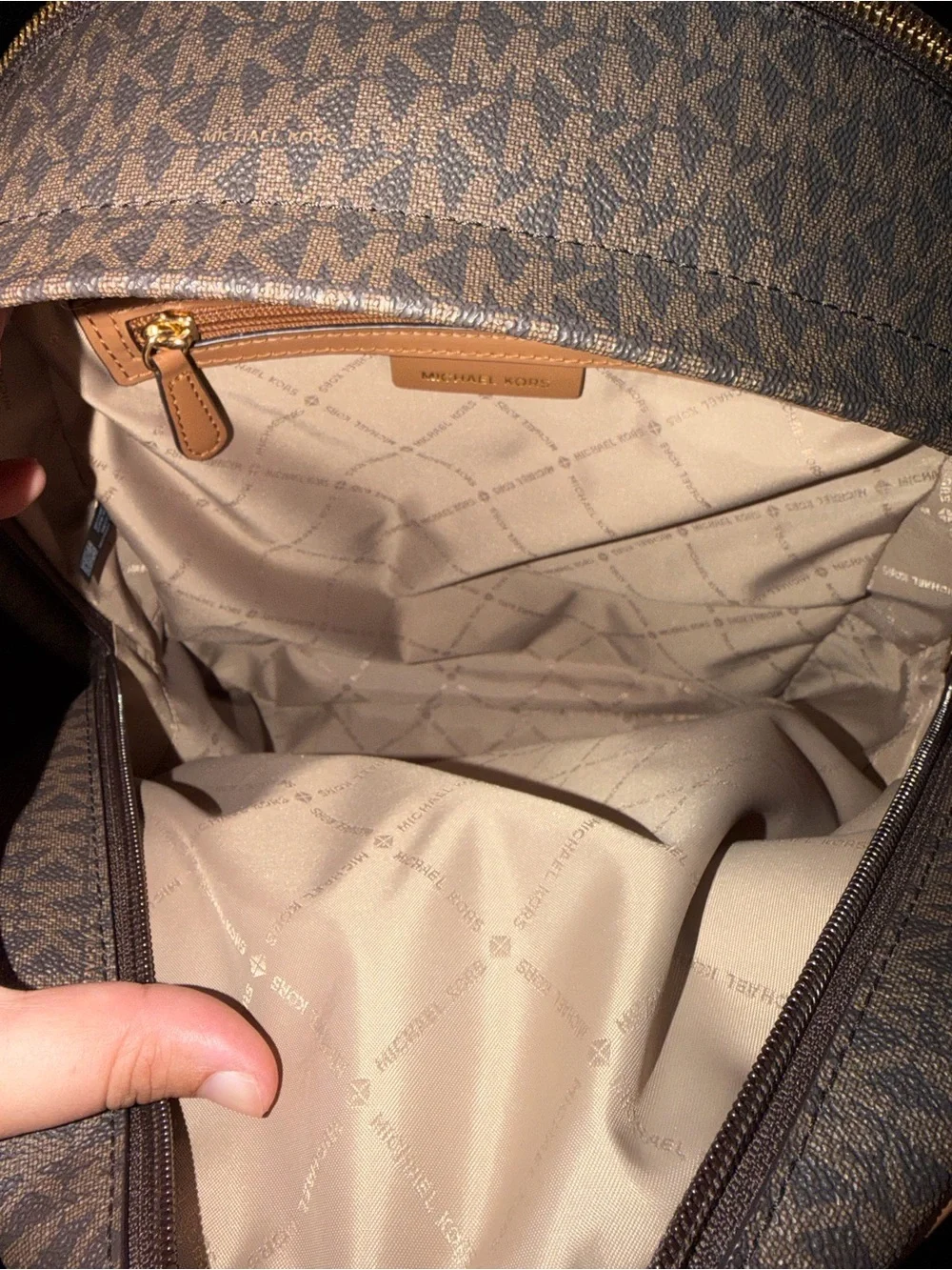 Michael Kors Brown Signature Canvas Backpack with Tan Trim